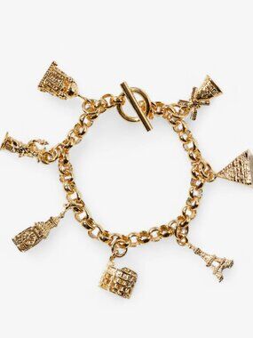 18K Yellow Gold Plate World Travelling Charm Bracelet | Made in Italy
